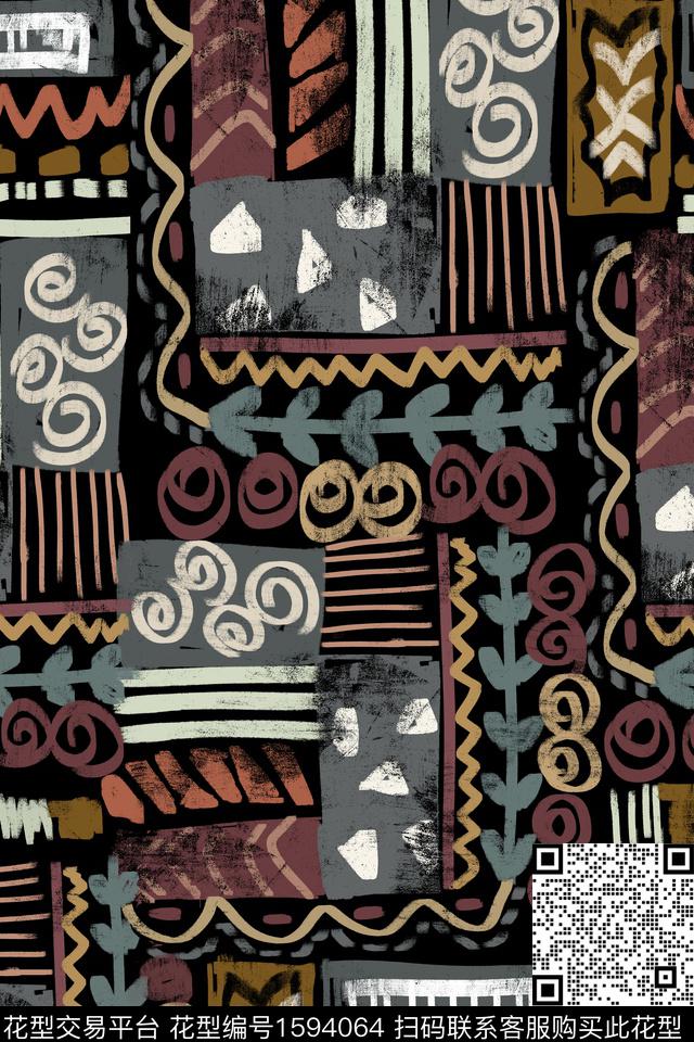 混合拼接复古涂鸦数码印花华亿平台下载（图片编号: 1594064） - 瓦栏（Walan）