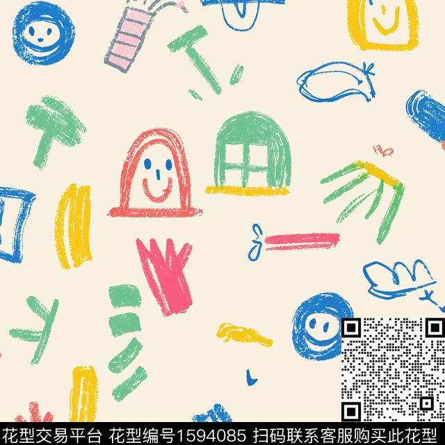 趣味涂鸦儿童画数码印花华亿平台下载（图片编号: 1594085） - 瓦栏（Walan）