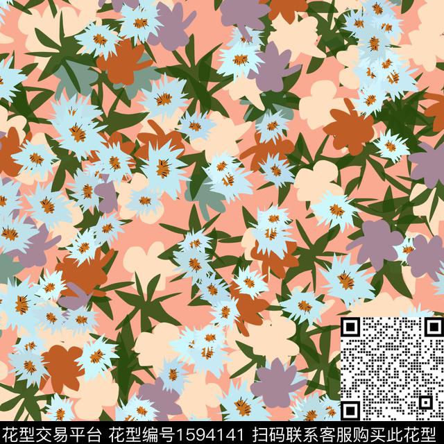 小碎花连衣裙花卉数码印花华亿平台下载（图片编号: 1594141） - 瓦栏（Walan）