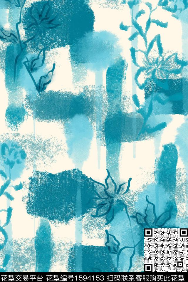晕染肌理侘寂花卉数码印花华亿平台下载（图片编号: 1594153） - 瓦栏（Walan）