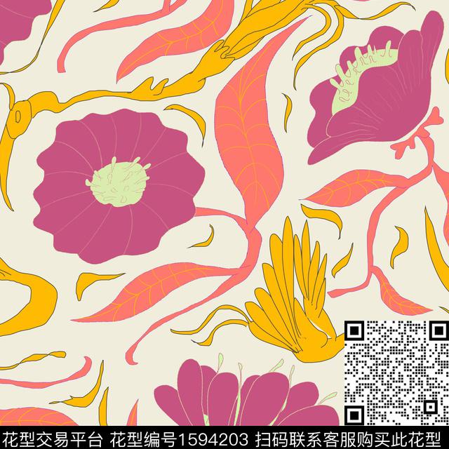 抽象花卉鸟数码印花华亿平台下载（图片编号: 1594203） - 瓦栏（Walan）