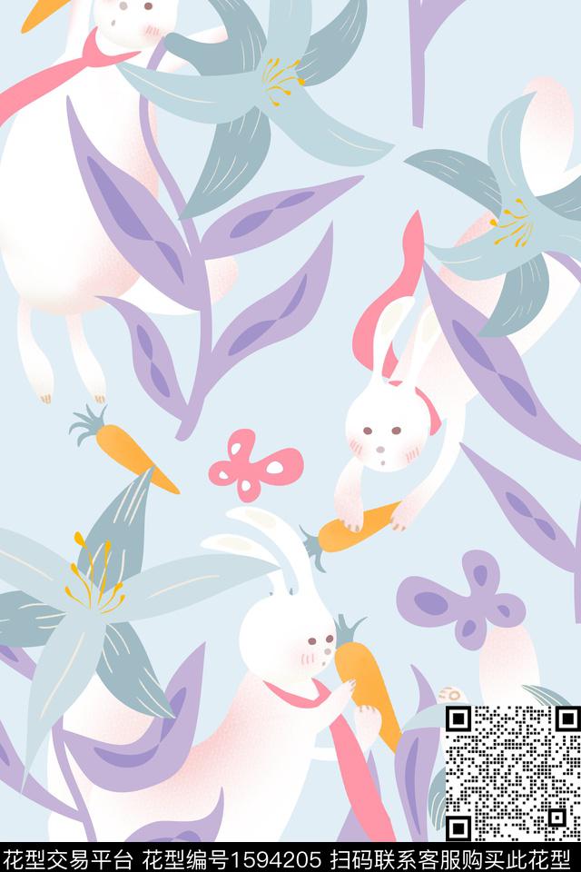 卡通动物兔子可爱数码印花华亿平台下载（图片编号: 1594205） - 瓦栏（Walan）