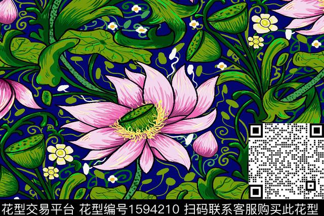 花卉荷花荷叶数码印花华亿平台下载（图片编号: 1594210） - 瓦栏（Walan）