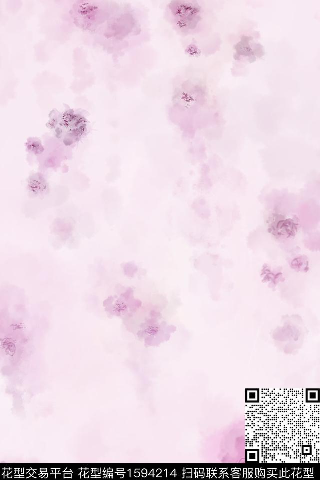 晕染肌理水彩朦胧花卉数码印花华亿平台下载（图片编号: 1594214） - 瓦栏（Walan）