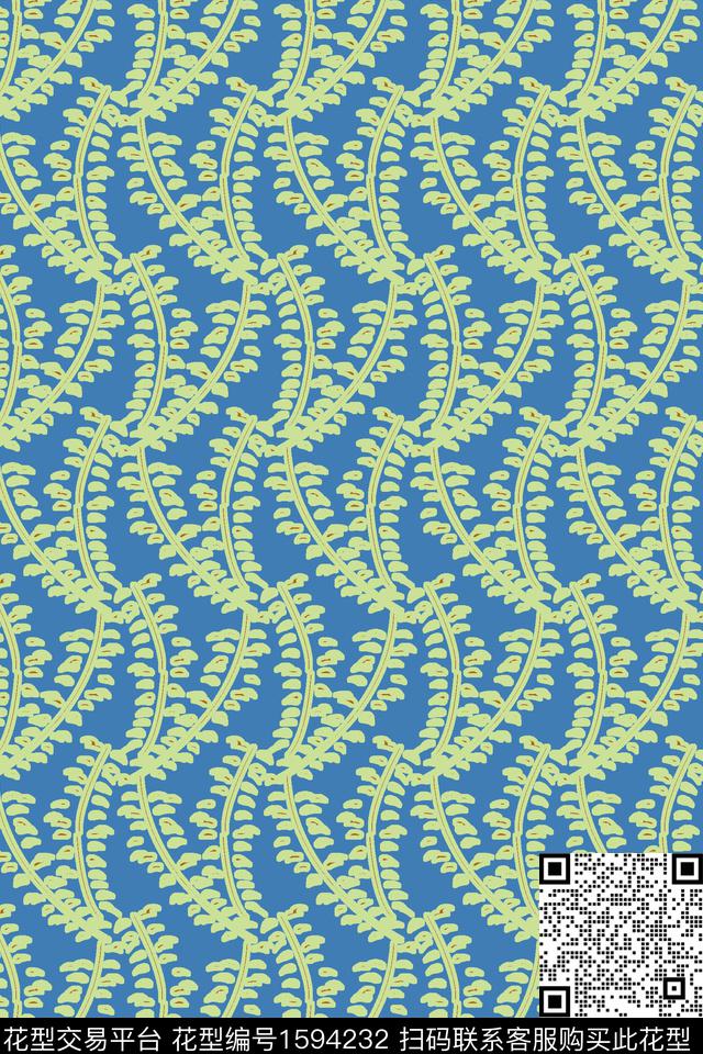 植物叶子蓝色数码印花华亿平台下载（图片编号: 1594232） - 瓦栏（Walan）