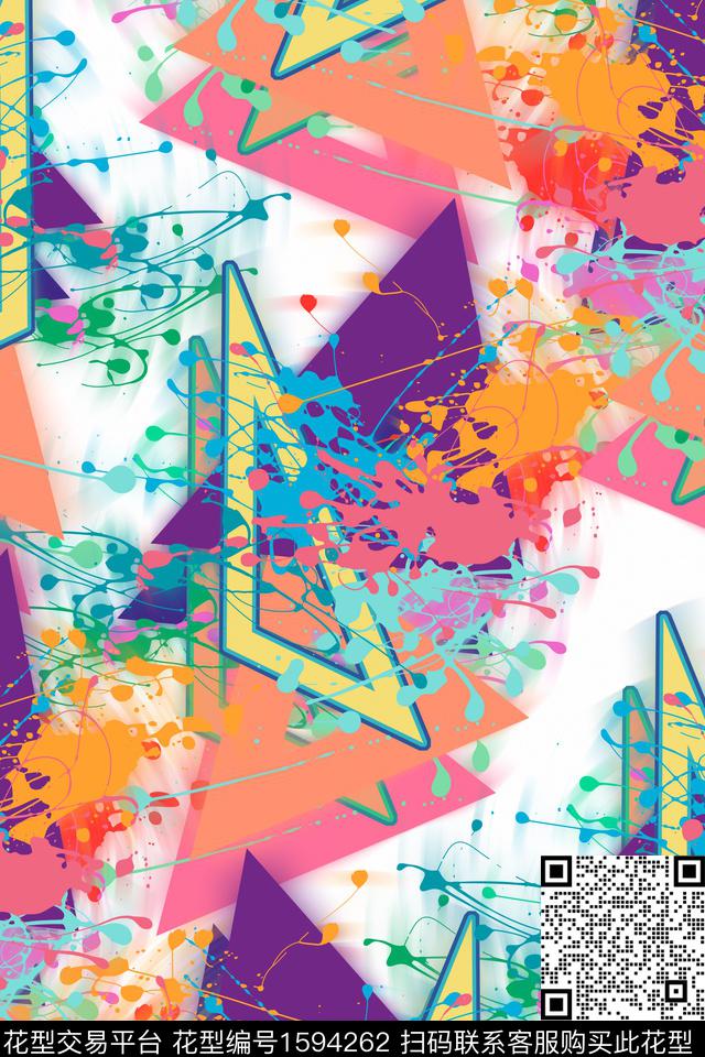 几何墨迹水彩数码印花华亿平台下载（图片编号: 1594262） - 瓦栏（Walan）