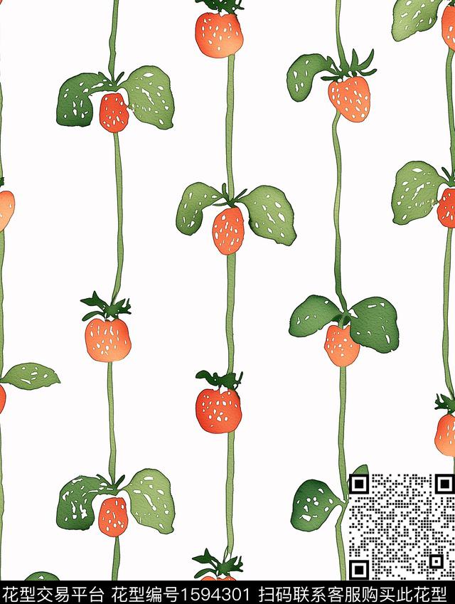小清新草莓水彩数码印花华亿平台下载（图片编号: 1594301） - 瓦栏（Walan）