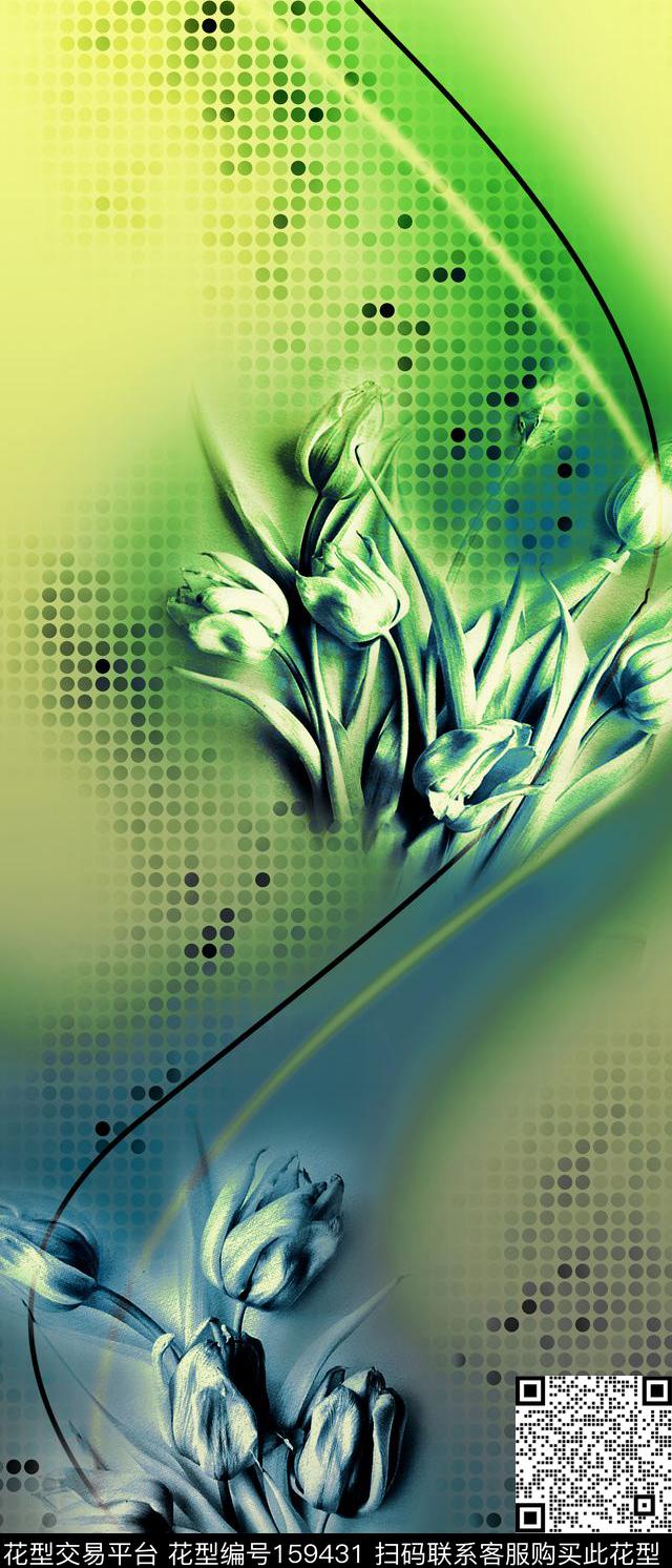 几何花卉定位数码印花华亿平台下载（图片编号: 159431） - 瓦栏（Walan）