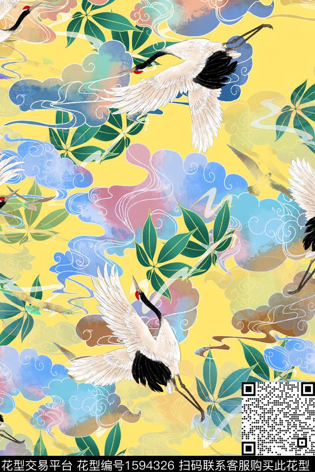 植物仙鹤绿植树叶数码印花华亿平台下载（图片编号: 1594326） - 瓦栏（Walan）