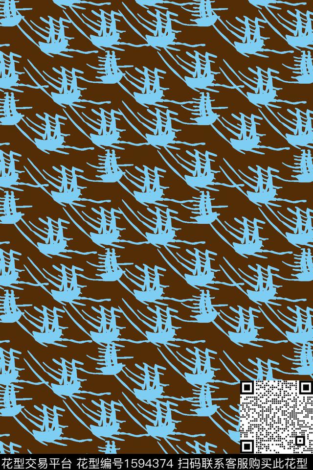 帆船条纹传统印花华亿平台下载（图片编号: 1594374） - 瓦栏（Walan）