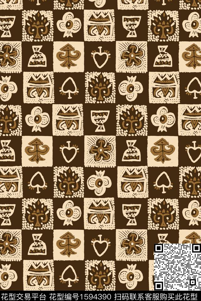 民族风格子符号数码印花华亿平台下载（图片编号: 1594390） - 瓦栏（Walan）