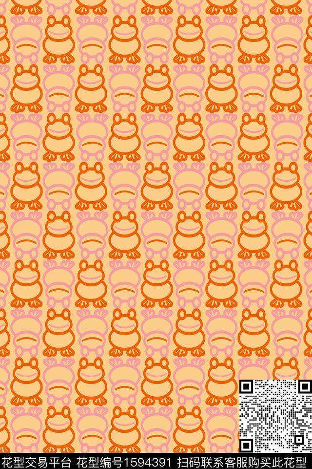 趣味橙色青蛙传统印花华亿平台下载（图片编号: 1594391） - 瓦栏（Walan）