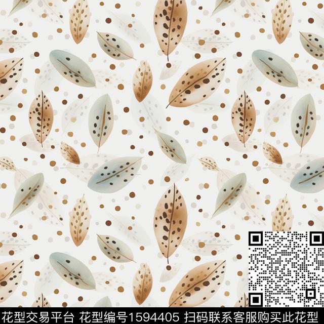 水彩波点叶子数码印花华亿平台下载（图片编号: 1594405） - 瓦栏（Walan）