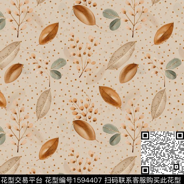 水彩波点叶子数码印花华亿平台下载（图片编号: 1594407） - 瓦栏（Walan）