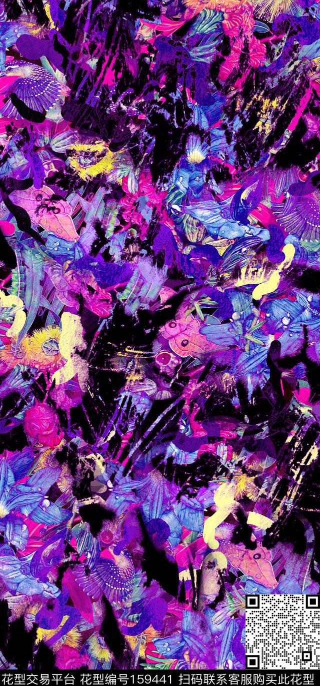 抽象纹理油画数码印花华亿平台下载（图片编号: 159441） - 瓦栏（Walan）