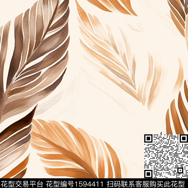 水彩叶子数码印花华亿平台下载（图片编号: 1594411） - 瓦栏（Walan）