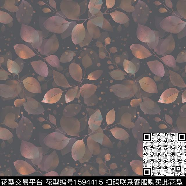 水彩斑驳绿植树叶数码印花华亿平台下载（图片编号: 1594415） - 瓦栏（Walan）