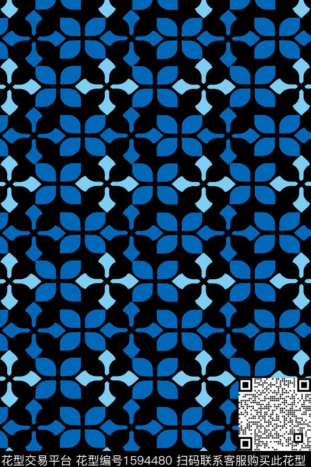 几何蓝色传统印花华亿平台下载（图片编号: 1594480） - 瓦栏（Walan）