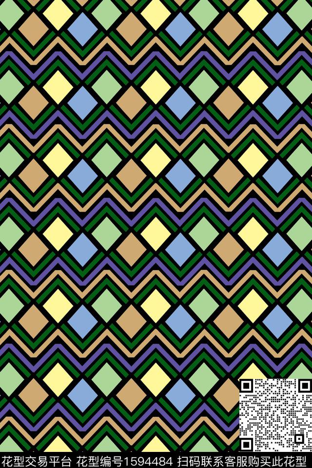 条纹几何波浪纹传统印花华亿平台下载（图片编号: 1594484） - 瓦栏（Walan）