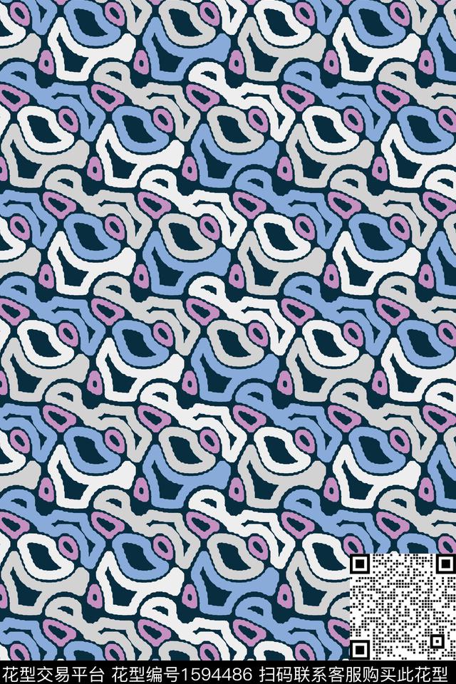 线条画几何蓝色传统印花华亿平台下载（图片编号: 1594486） - 瓦栏（Walan）