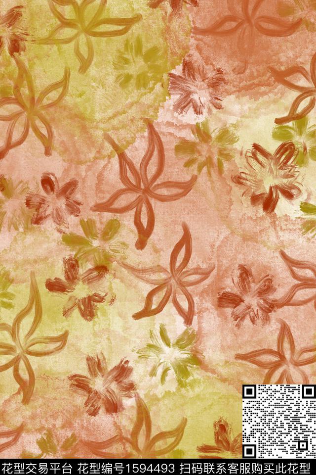 侘寂花卉肌理数码印花华亿平台下载（图片编号: 1594493） - 瓦栏（Walan）