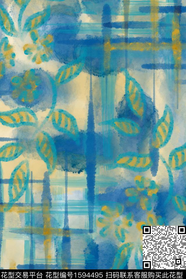 晕染肌理侘寂花卉数码印花华亿平台下载（图片编号: 1594495） - 瓦栏（Walan）