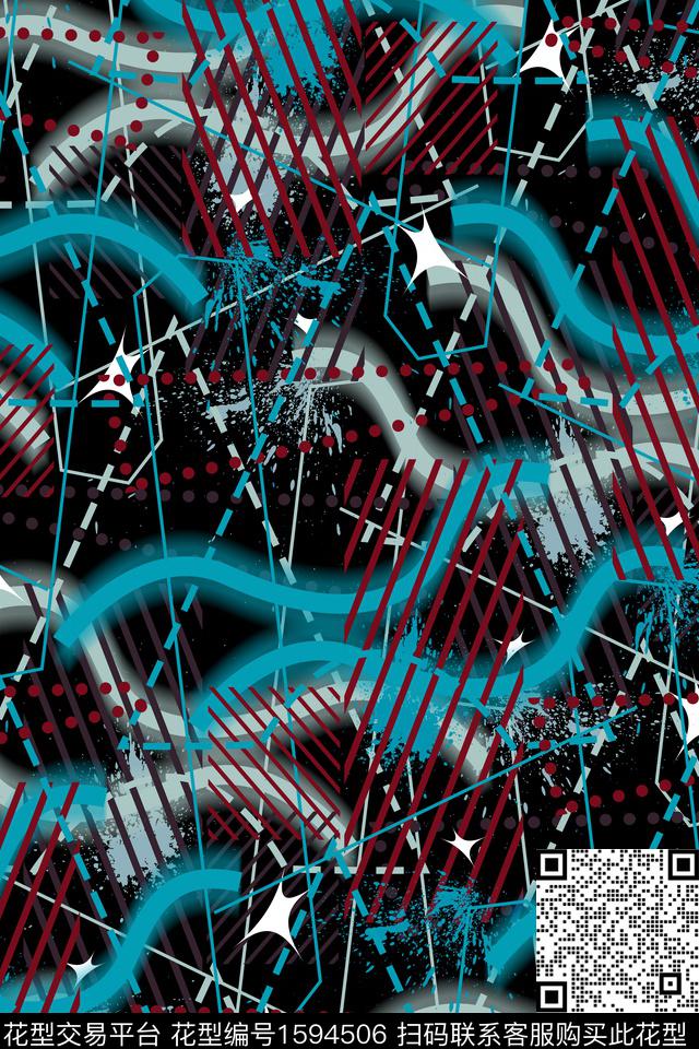 抽象线条虚线数码印花华亿平台下载（图片编号: 1594506） - 瓦栏（Walan）