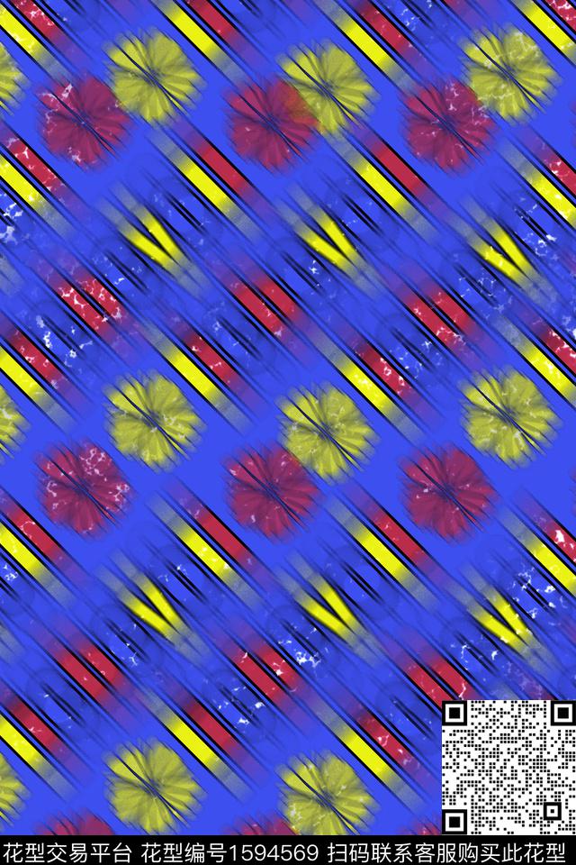 花卉模糊条纹数码印花华亿平台下载（图片编号: 1594569） - 瓦栏（Walan）