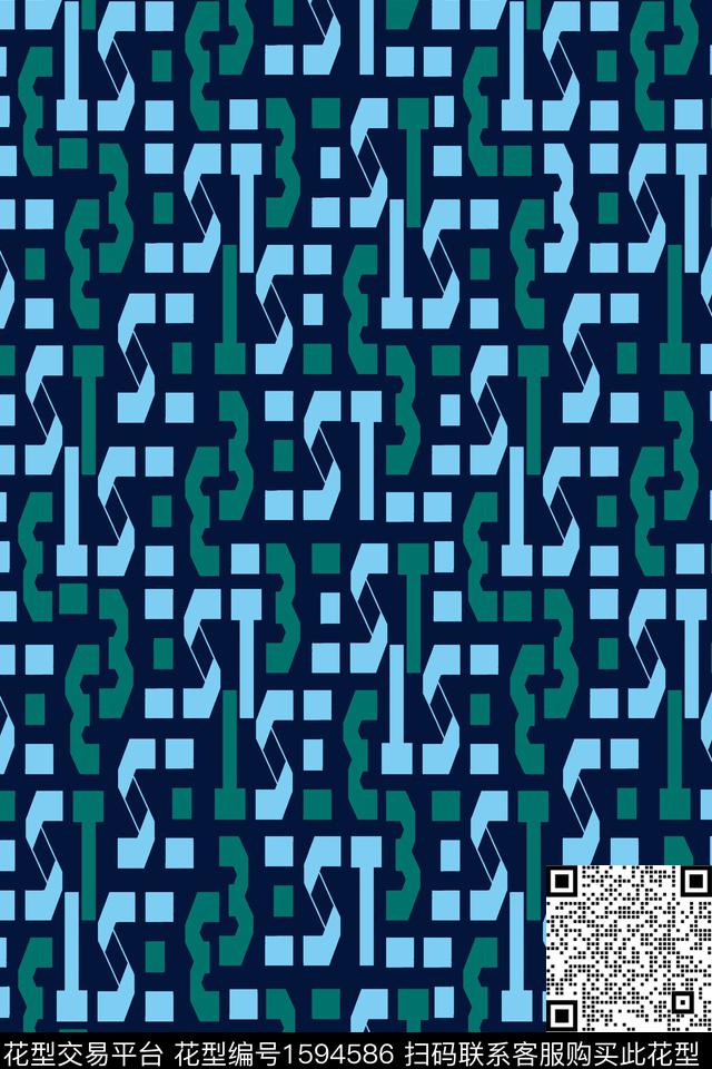 字母几何蓝色传统印花华亿平台下载（图片编号: 1594586） - 瓦栏（Walan）