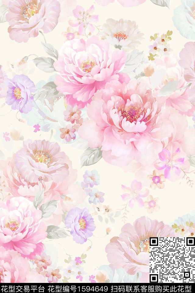 小清新水彩花卉花卉数码印花华亿平台下载（图片编号: 1594649） - 瓦栏（Walan）