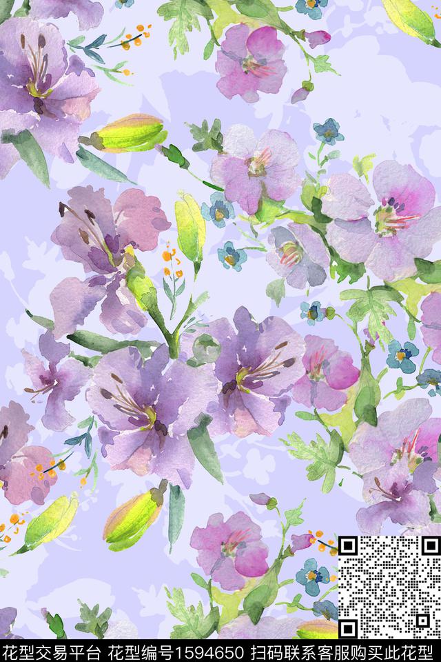 花卉水彩花卉剪影数码印花华亿平台下载（图片编号: 1594650） - 瓦栏（Walan）