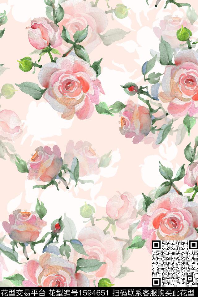 花卉剪影手绘大花数码印花华亿平台下载（图片编号: 1594651） - 瓦栏（Walan）