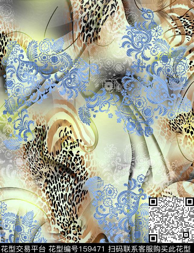 抽象动物纹蕾丝数码印花华亿平台下载（图片编号: 159471） - 瓦栏（Walan）