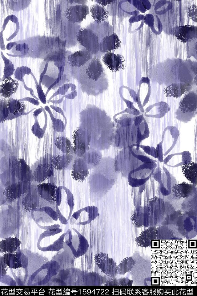 侘寂花卉水彩数码印花华亿平台下载（图片编号: 1594722） - 瓦栏（Walan）