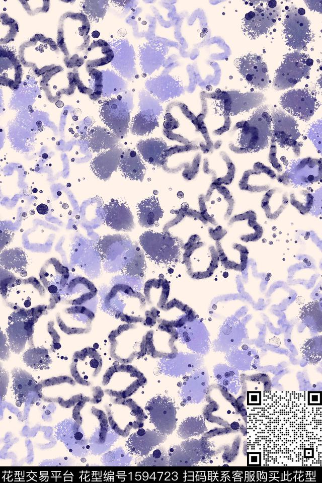 侘寂花卉水彩数码印花华亿平台下载（图片编号: 1594723） - 瓦栏（Walan）