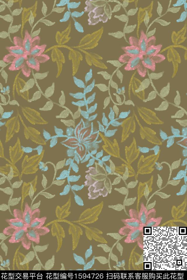 花卉肌理复古数码印花华亿平台下载（图片编号: 1594726） - 瓦栏（Walan）