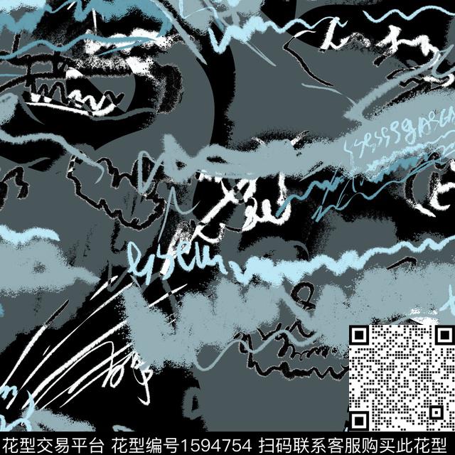 抽象涂鸦字母数码印花华亿平台下载（图片编号: 1594754） - 瓦栏（Walan）