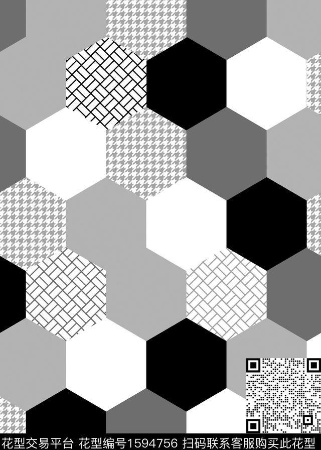 几何格子千鸟格传统印花华亿平台下载（图片编号: 1594756） - 瓦栏（Walan）