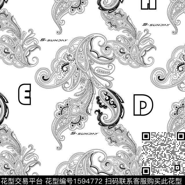 字母腰果花男装数码印花华亿平台下载（图片编号: 1594772） - 瓦栏（Walan）