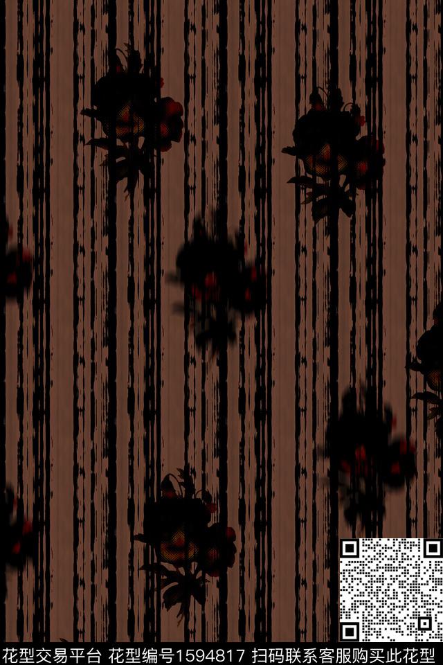 条纹中老年模糊花卉数码印花华亿平台下载（图片编号: 1594817） - 瓦栏（Walan）