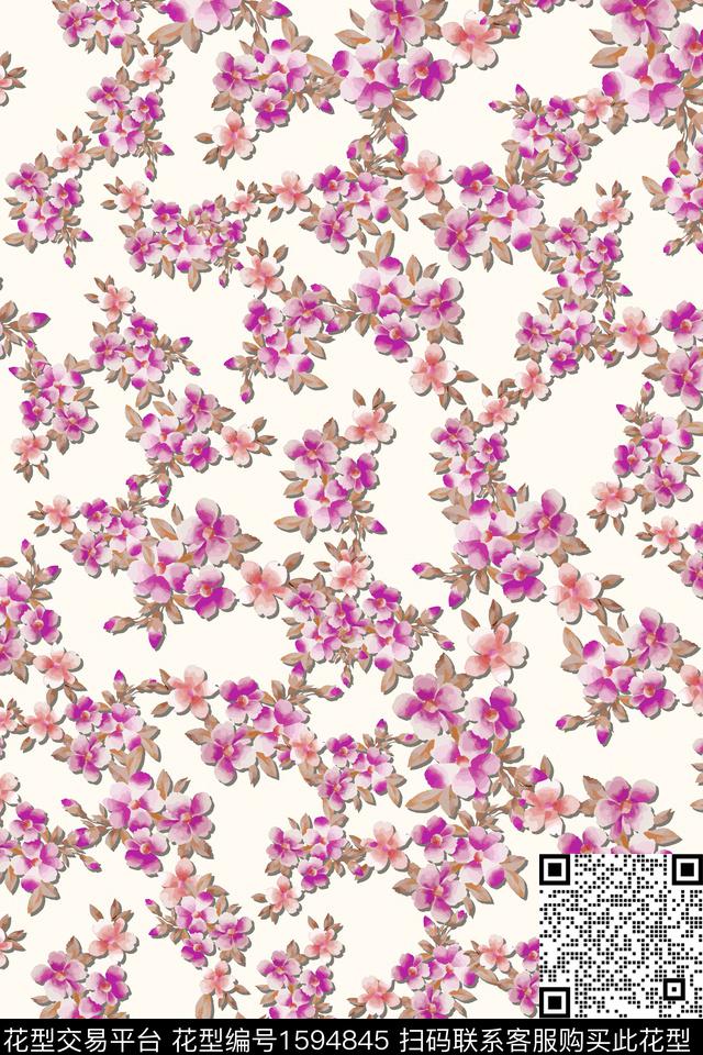 花卉小碎花满版散花数码印花华亿平台下载（图片编号: 1594845） - 瓦栏（Walan）