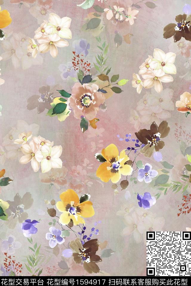 水彩花卉影花花卉数码印花华亿平台下载（图片编号: 1594917） - 瓦栏（Walan）