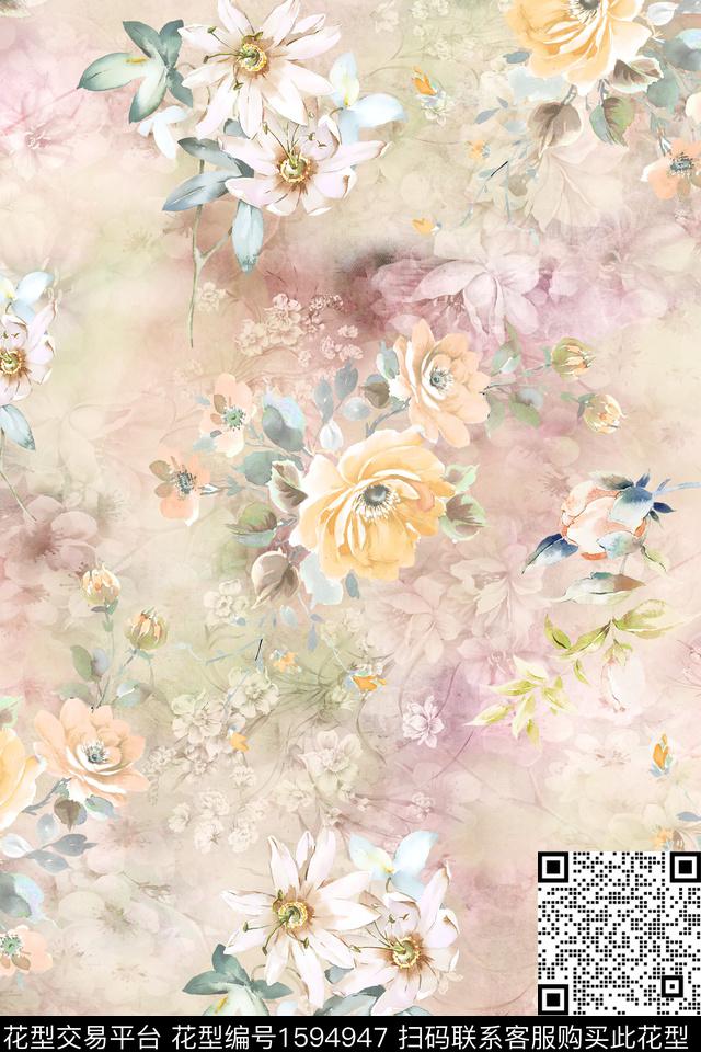 水彩花卉影花花卉数码印花华亿平台下载（图片编号: 1594947） - 瓦栏（Walan）