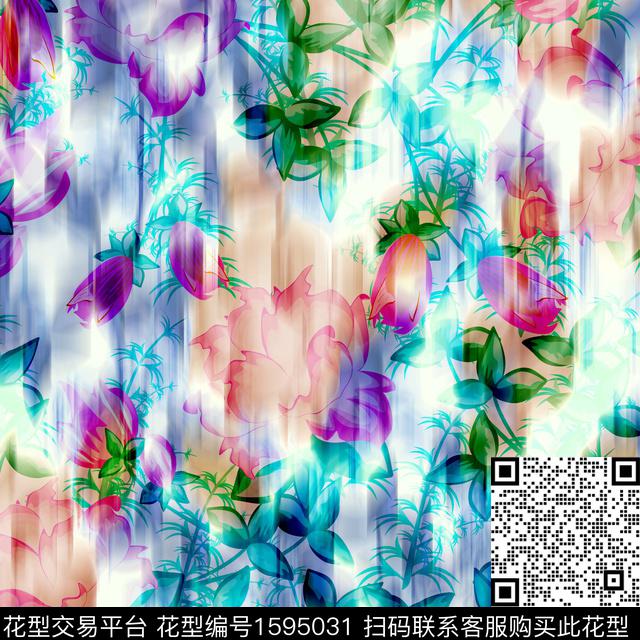 花卉炫彩渐变数码印花华亿平台下载（图片编号: 1595031） - 瓦栏（Walan）