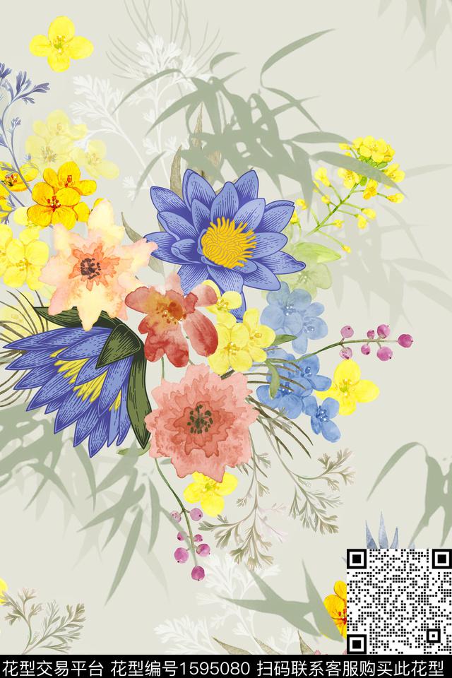 大花花卉春夏华亿平台数码印花华亿平台下载（图片编号: 1595080） - 瓦栏（Walan）
