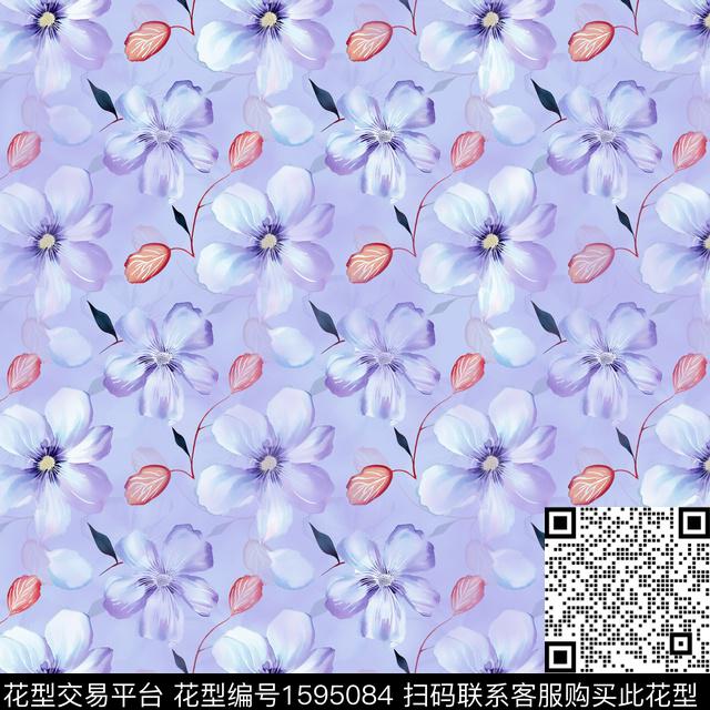 花卉水彩影花数码印花华亿平台下载（图片编号: 1595084） - 瓦栏（Walan）