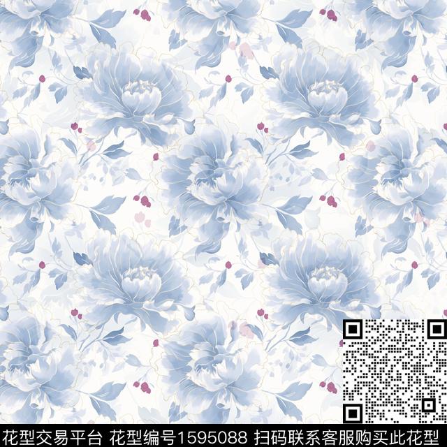 花卉影花手绘大花数码印花华亿平台下载（图片编号: 1595088） - 瓦栏（Walan）