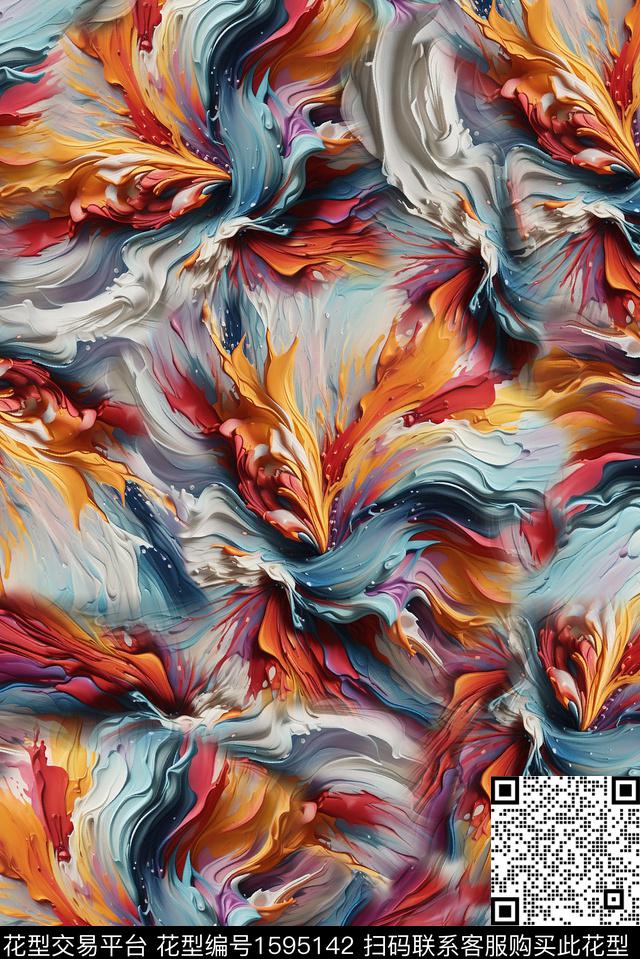 抽象肌理油画数码印花华亿平台下载（图片编号: 1595142） - 瓦栏（Walan）
