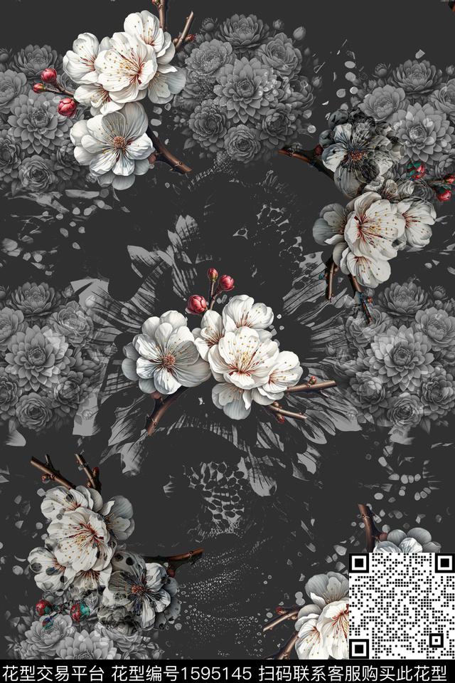 花卉影花花团数码印花华亿平台下载（图片编号: 1595145） - 瓦栏（Walan）