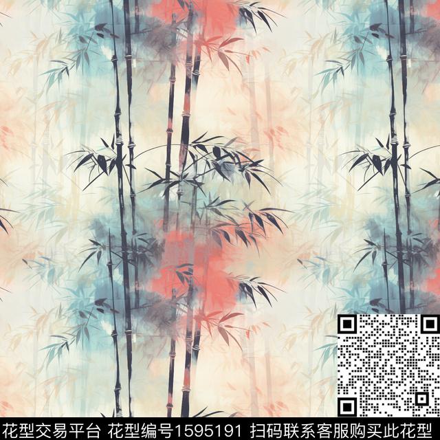 水墨风竹子复古数码印花华亿平台下载（图片编号: 1595191） - 瓦栏（Walan）